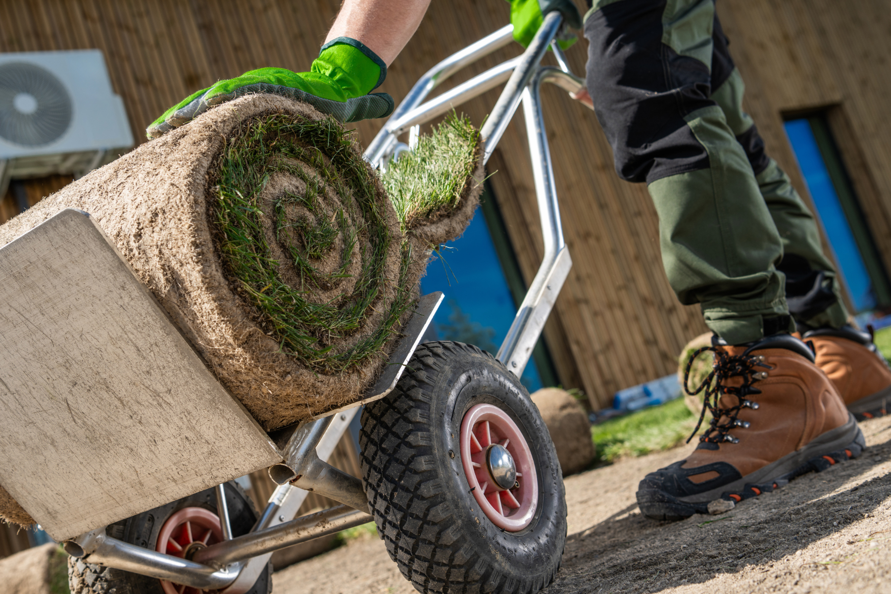 Sod rolls ready for installation for a new lawn